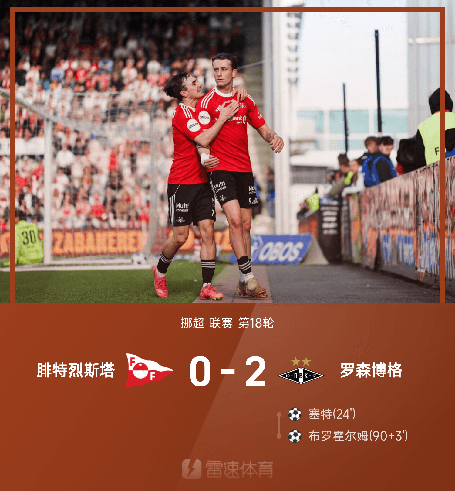 华体会体育APP-⚽挪超战报：塞特破门，布罗霍尔姆制胜，罗森博格2-0腓特烈斯塔